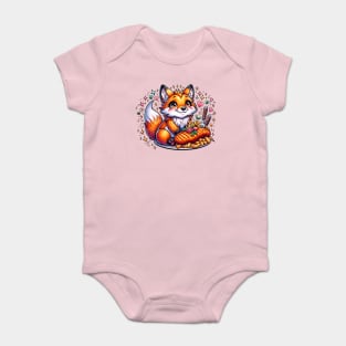 Cute Fox eating german food Baby Bodysuit